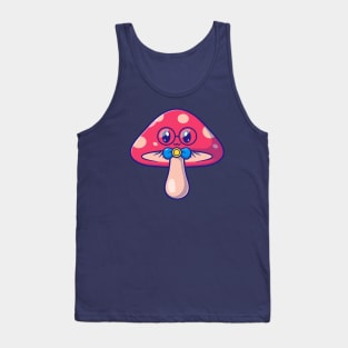 Cute Mushroom Wearing Glasses Cartoon Tank Top